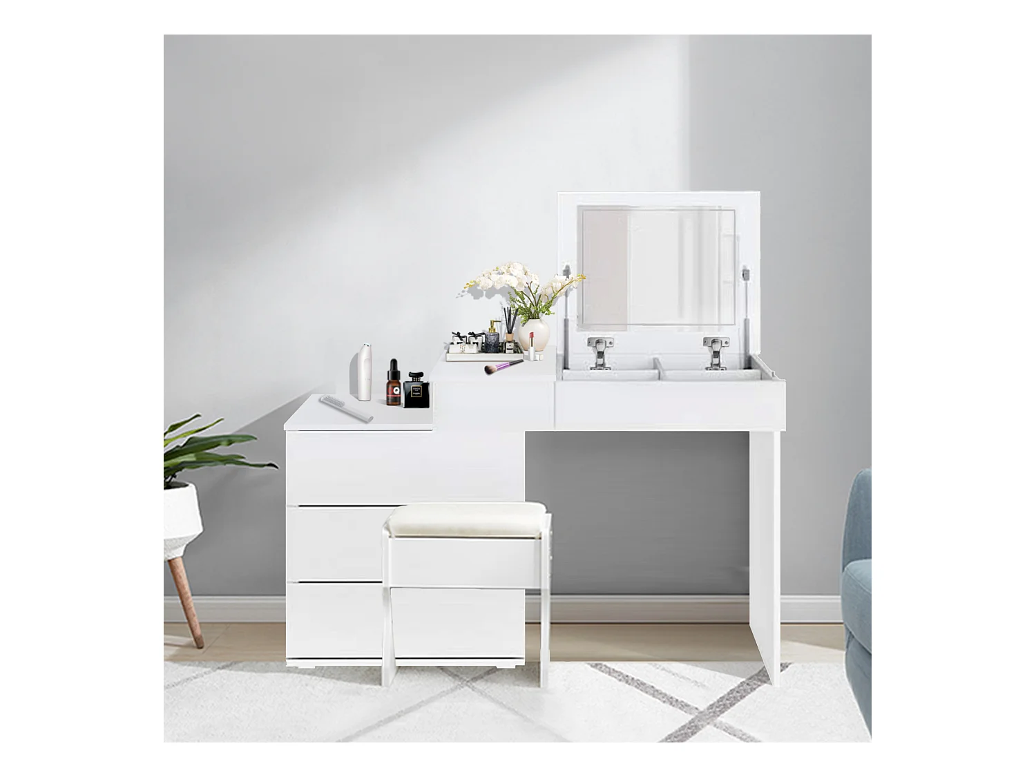 Table de maquillage blanc table de coiffeuse moderne MDF avec miroir ML-DESIGN