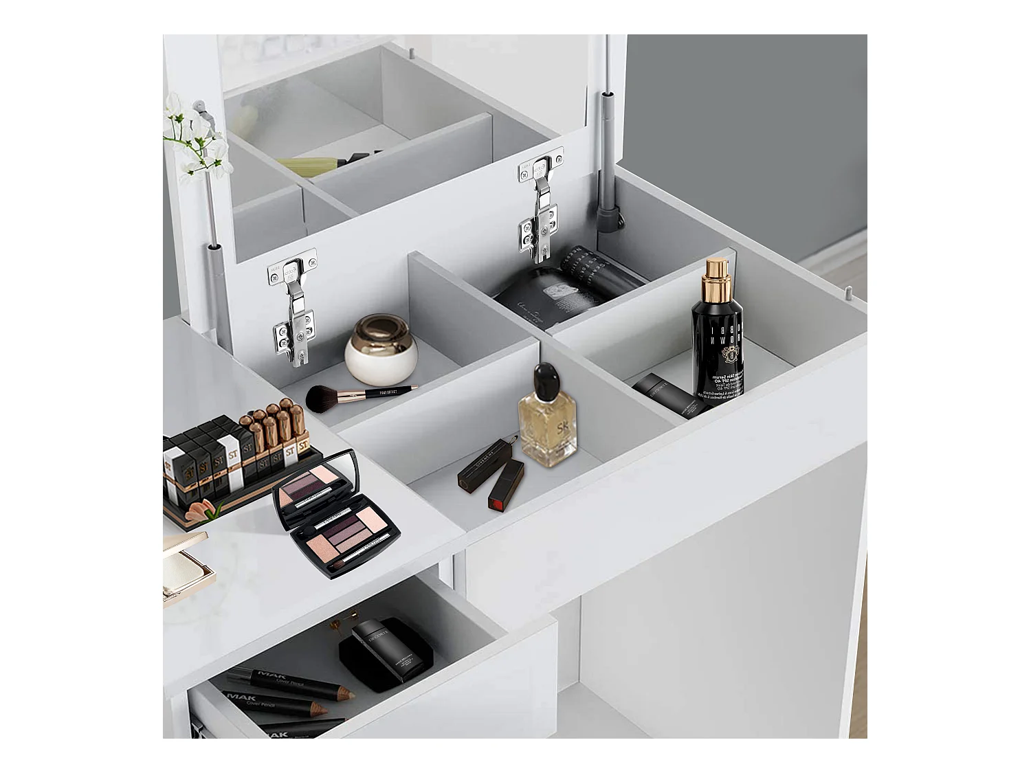 Table de maquillage blanc table de coiffeuse moderne MDF avec miroir ML-DESIGN