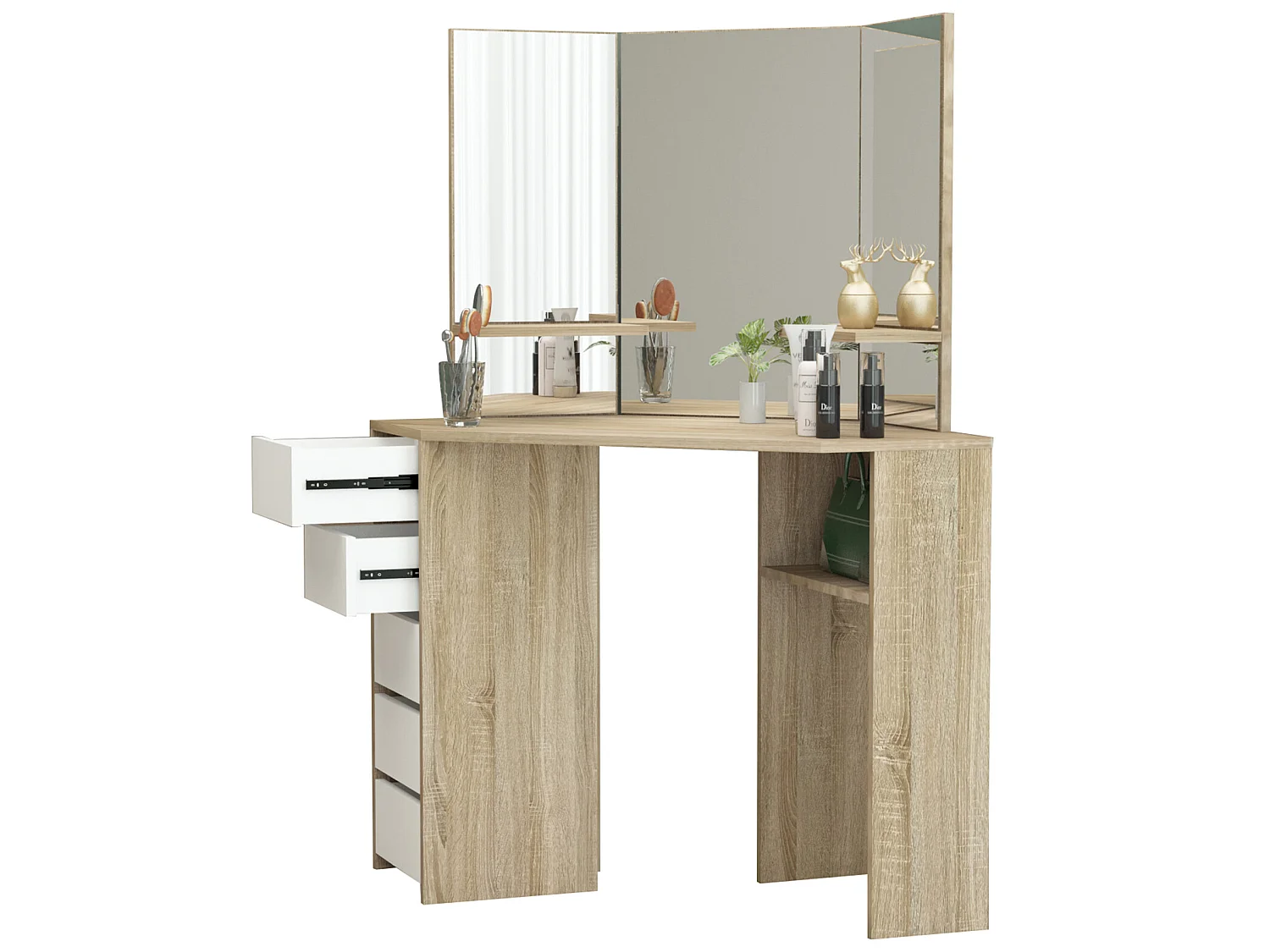 Table de coiffeuse maquillage sonoma avec miroir éclairage LED ML-DESIGN