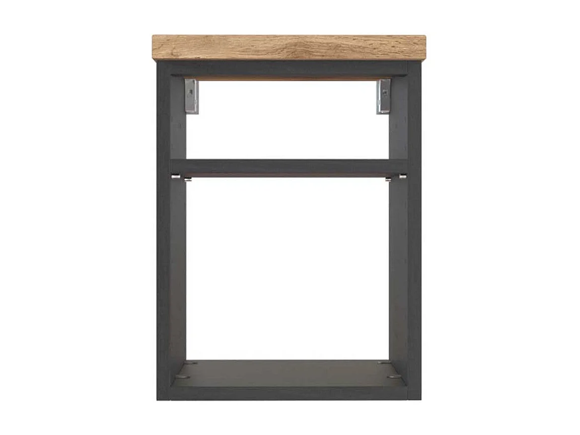 Mini Badregal in dunkel Grau und Wildeichefarben hängend