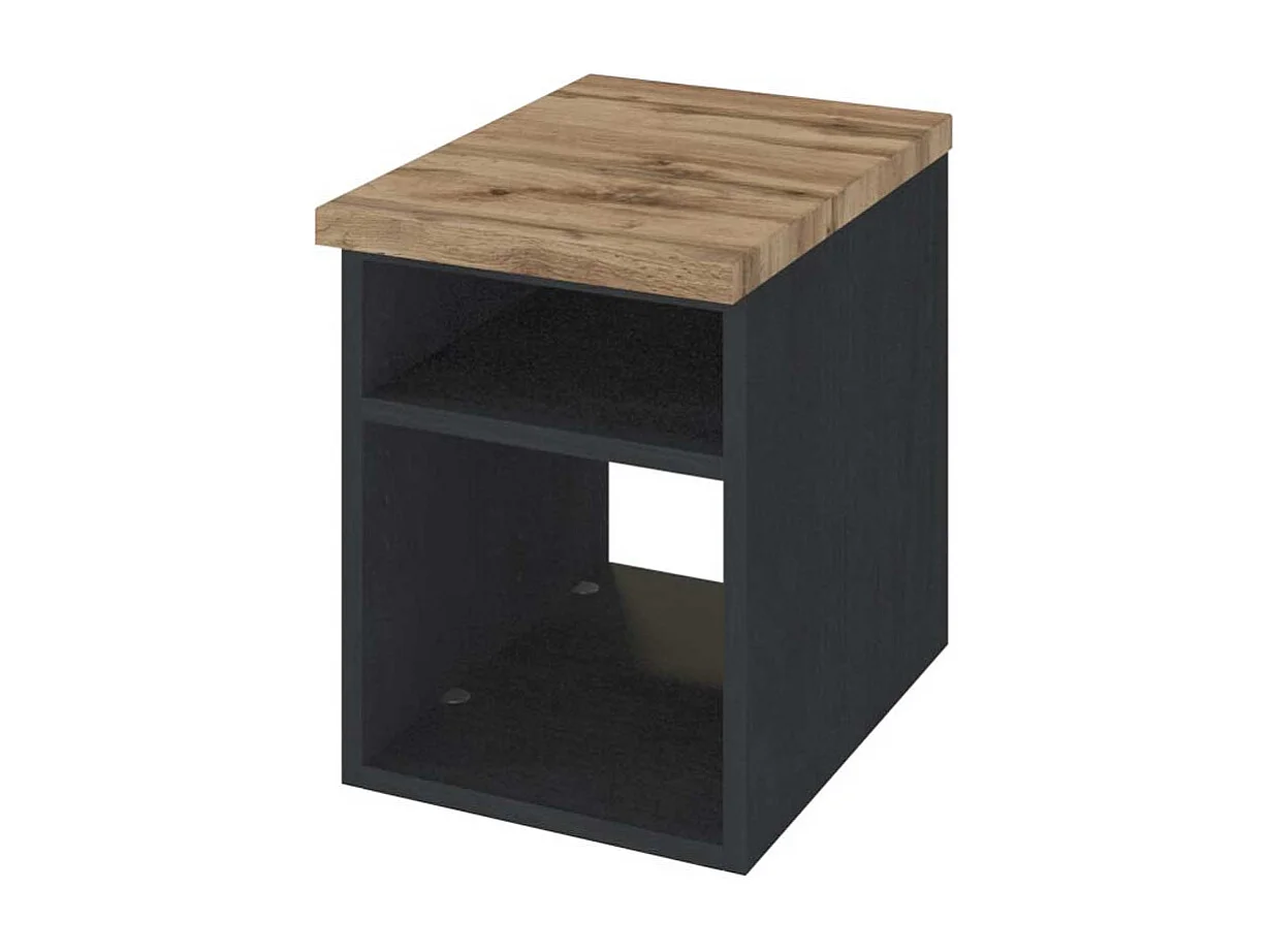 Mini Badregal in dunkel Grau und Wildeichefarben hängend