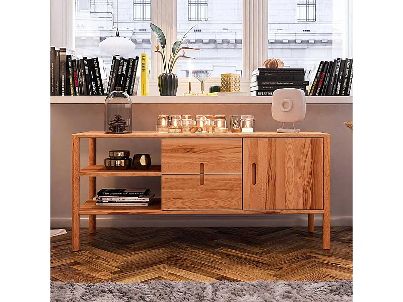 Sideboard 64 cm hoch mit zwei Schubladen Drehtüren