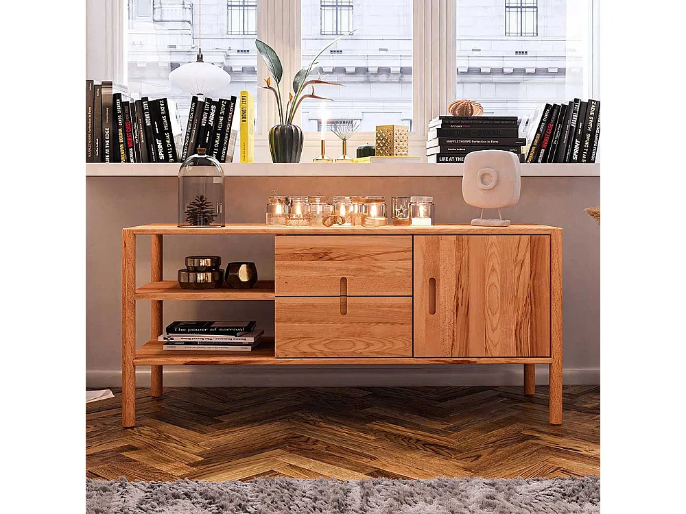 Sideboard 64 cm hoch mit zwei Schubladen Drehtüren