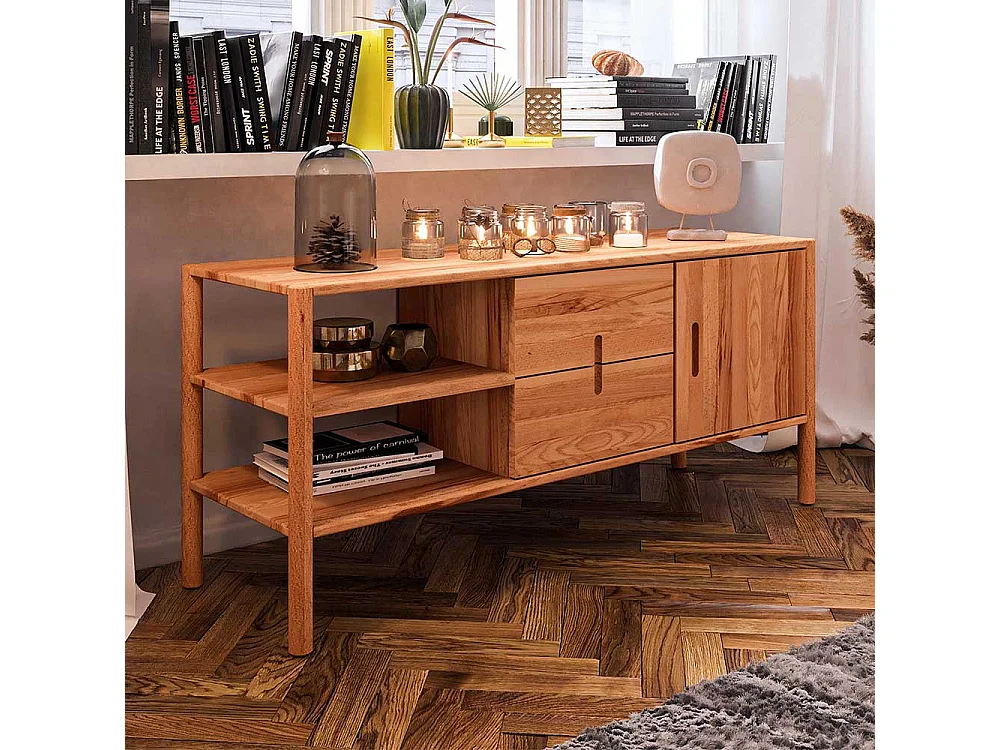 Sideboard 64 cm hoch mit zwei Schubladen Drehtüren