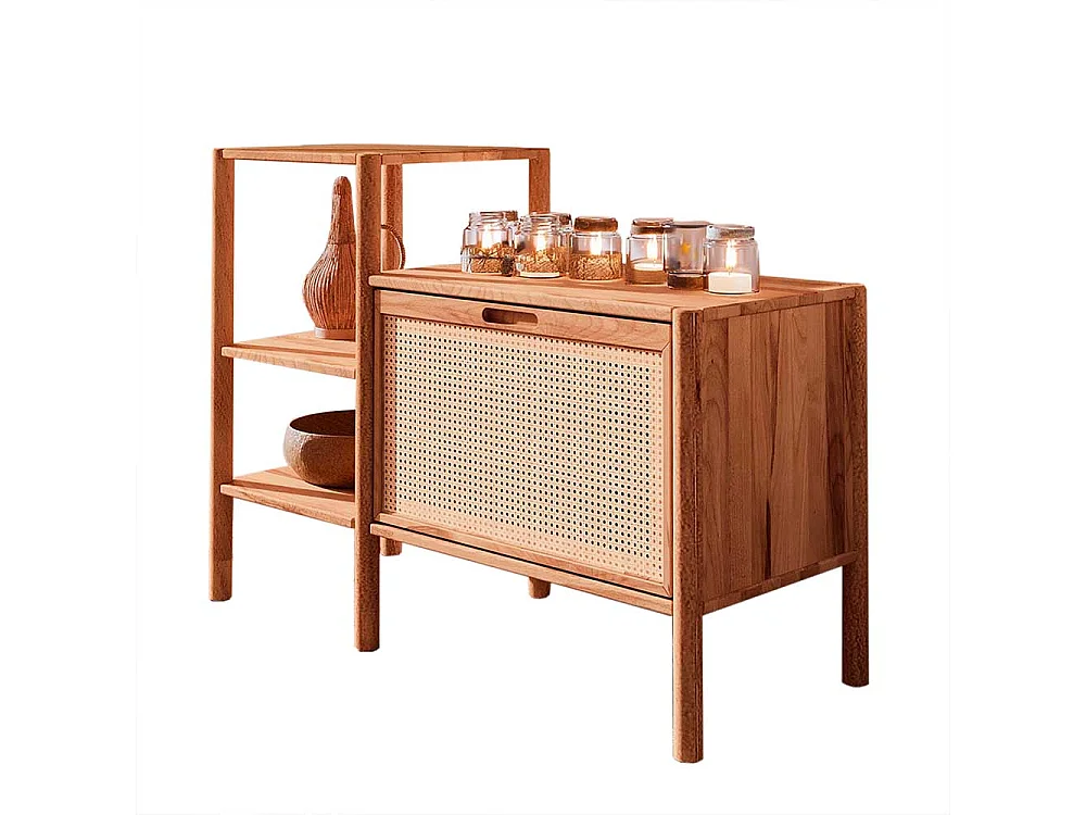 Esszimmerregal mit Klappe aus Wildbuche Massivholz Rattan