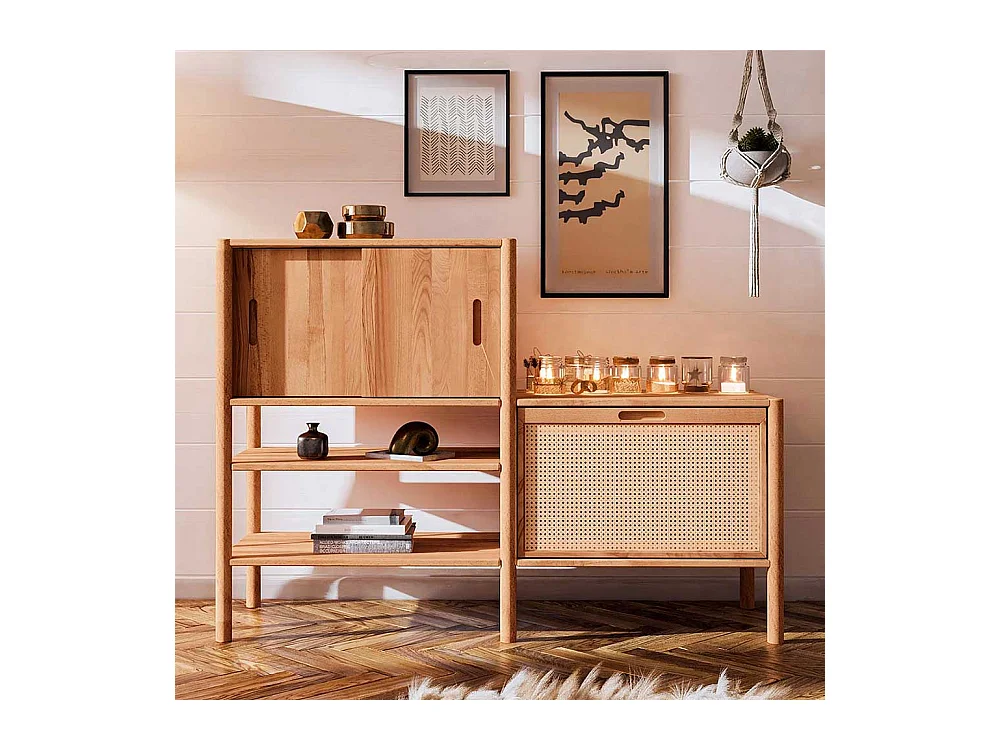 Esszimmerregal aus Wildbuche ge�lt und Rattan 106 cm hoch