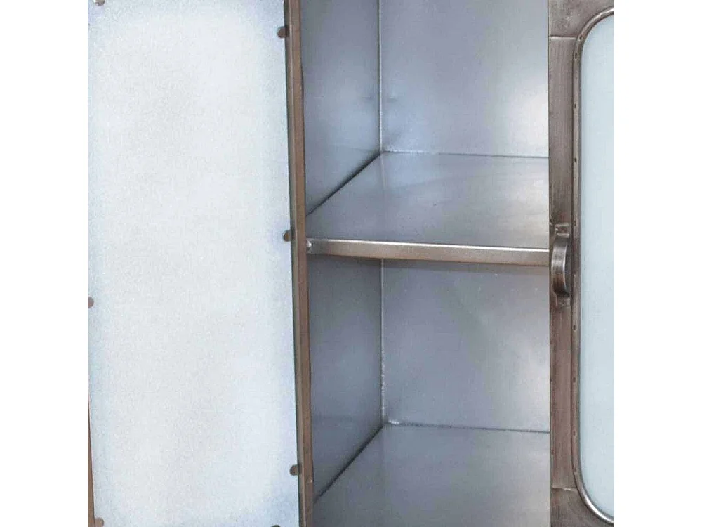 Kleiner Schrank aus Metall Milchglas Türen