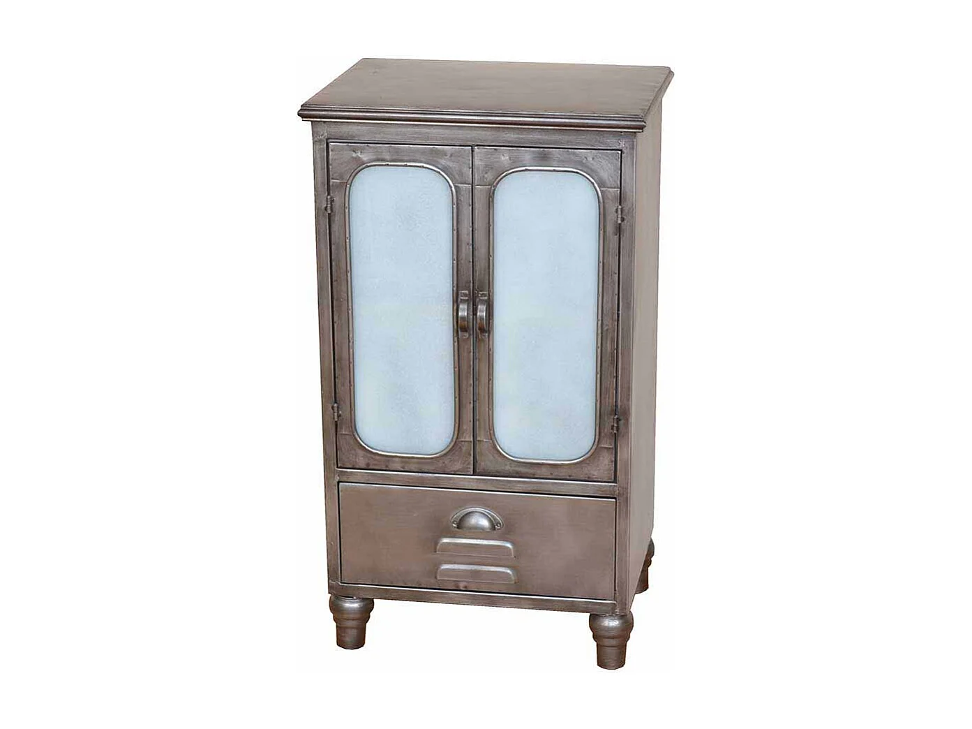 Kleiner Schrank aus Metall Milchglas Türen