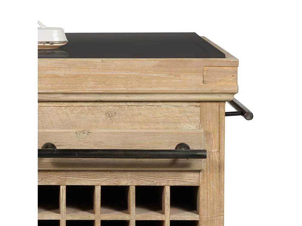 Küchenunterschrank mit Flaschenfächern aus Pinie Recyclingholz