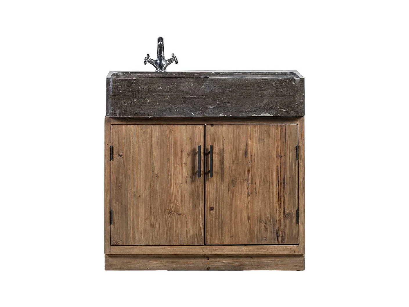 Küchenschrank aus Stein und Massivholz inklusive Aufsatzwaschbecken