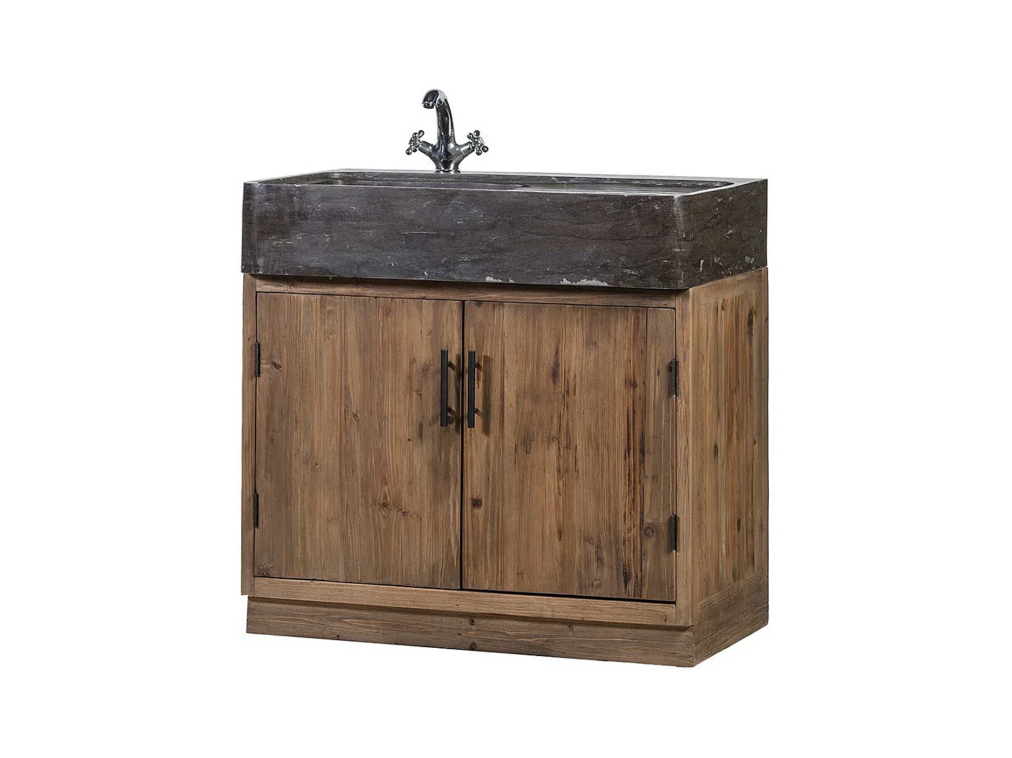 Küchenschrank aus Stein und Massivholz inklusive Aufsatzwaschbecken