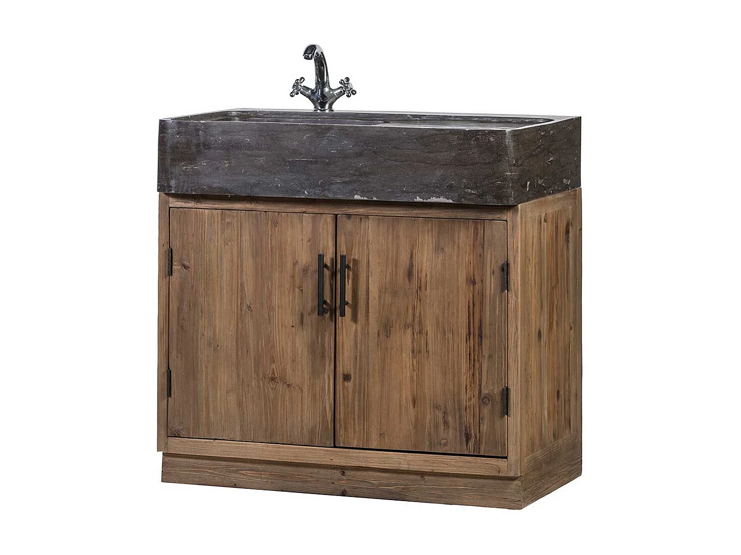 Küchenschrank aus Stein und Massivholz inklusive Aufsatzwaschbecken