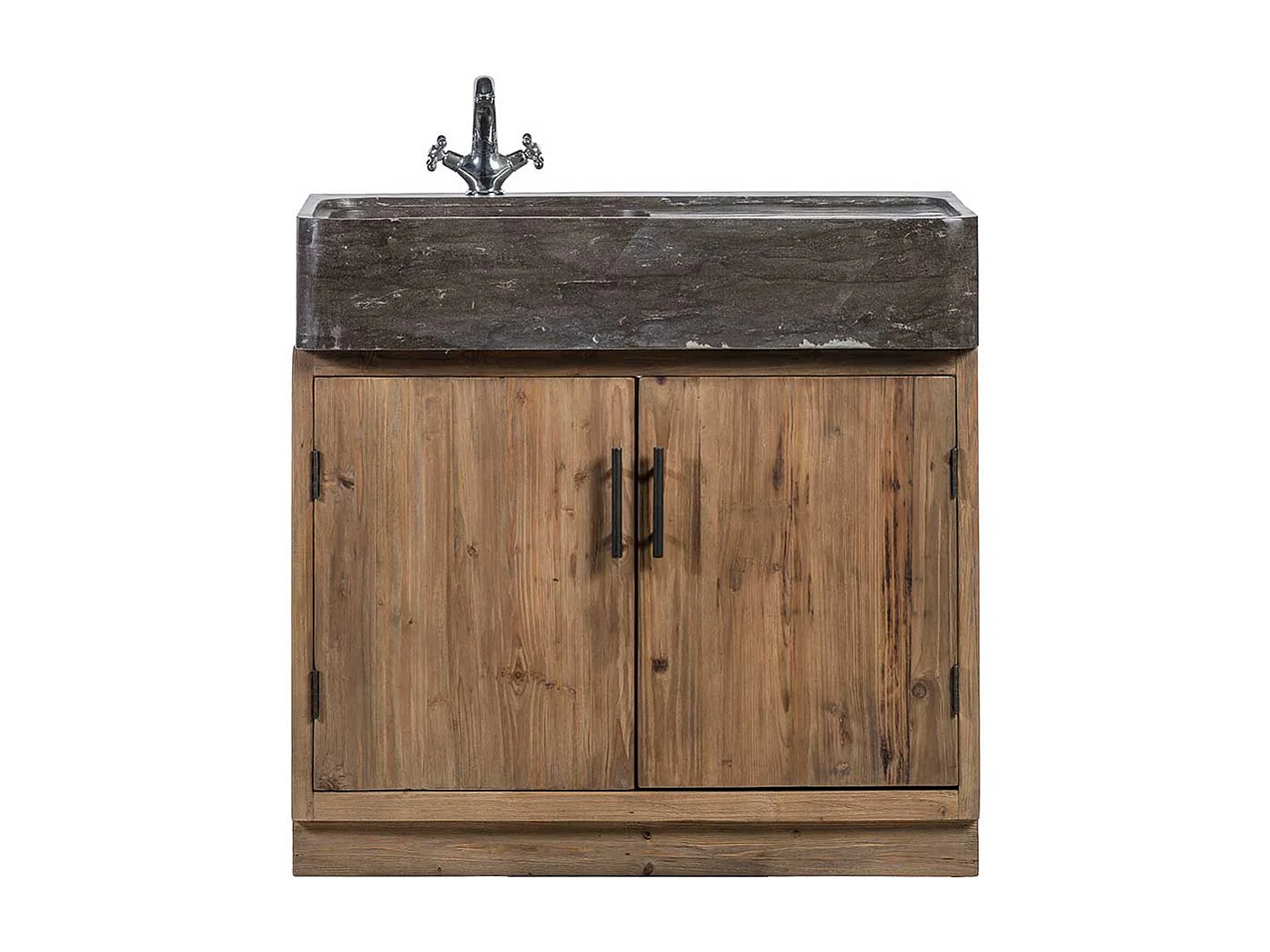 Küchenschrank aus Stein und Massivholz inklusive Aufsatzwaschbecken