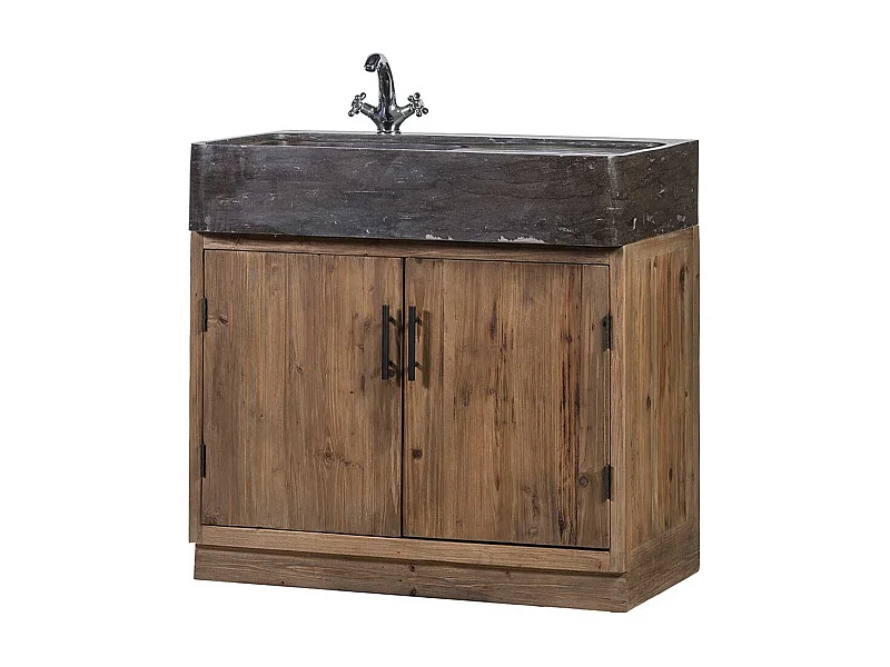 Küchenschrank aus Stein und Massivholz inklusive Aufsatzwaschbecken