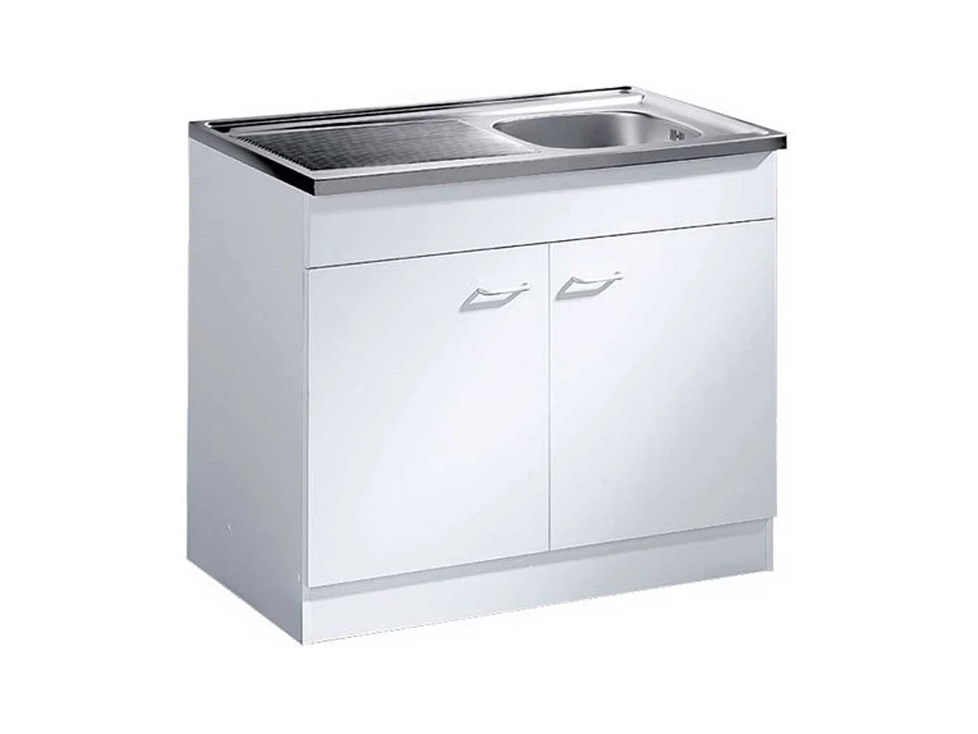 Küchenschrank mit Türen weiß mit Edelstahl-Spüle Made in Germany