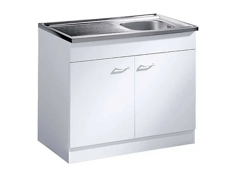 Küchenschrank mit Türen weiß mit Edelstahl-Spüle Made in Germany