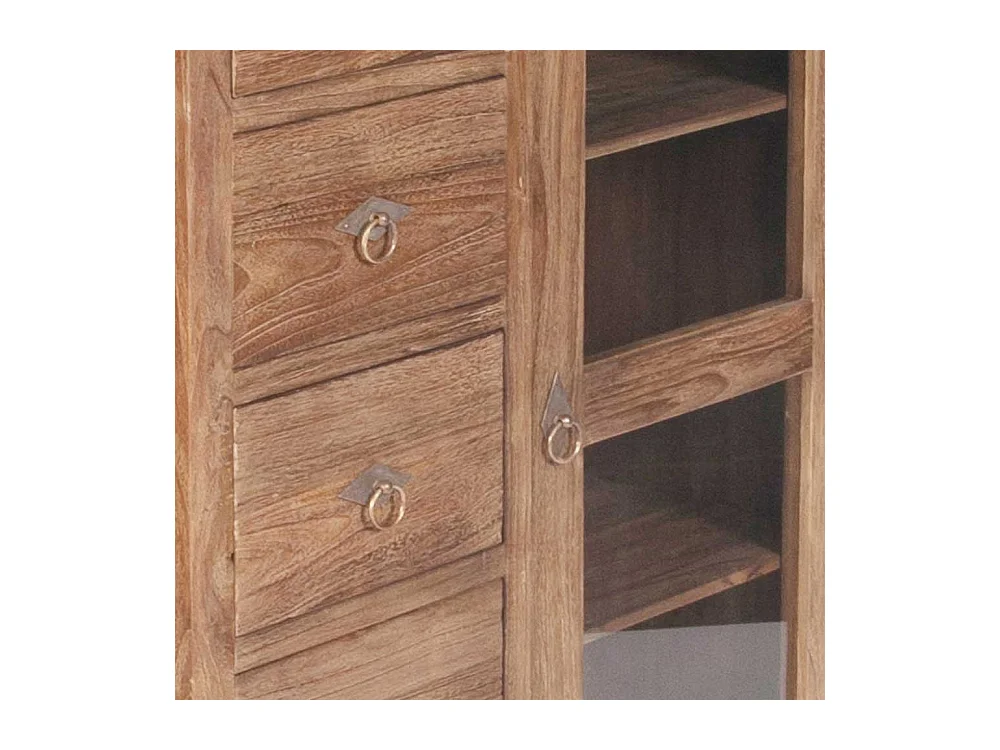 Massivholz Brotschrank aus Teak Glastür