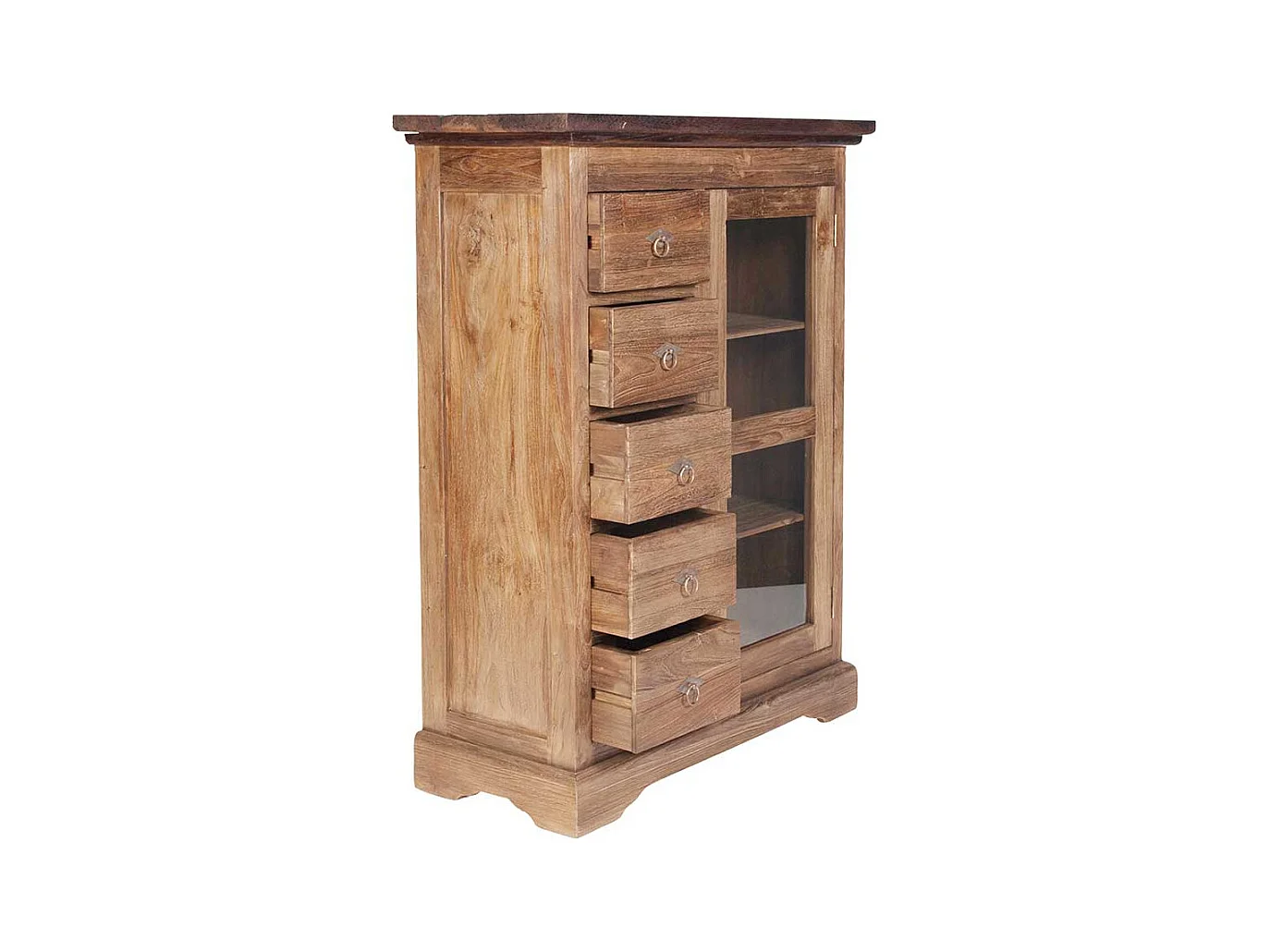 Massivholz Brotschrank aus Teak Glastür