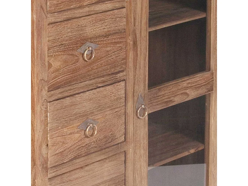 Massivholz Brotschrank aus Teak Glastür