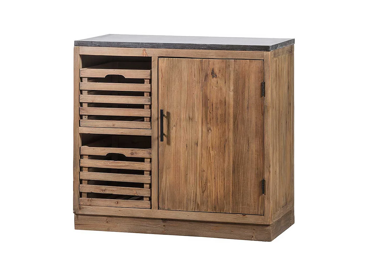 Massiver Küchenschrank mit zwei Holzkörben Vintage Look