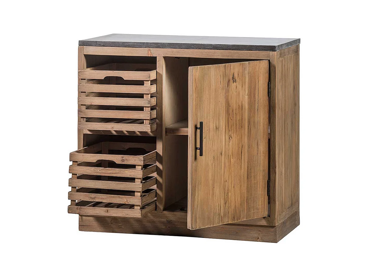 Massiver Küchenschrank mit zwei Holzkörben Vintage Look