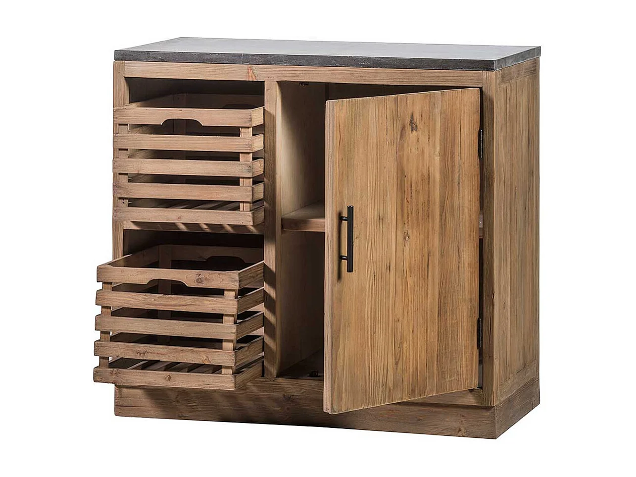 Massiver Küchenschrank mit zwei Holzkörben Vintage Look