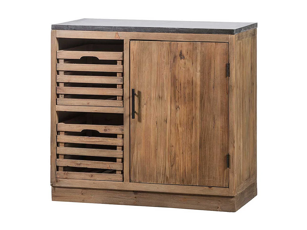 Massiver Küchenschrank mit zwei Holzkörben Vintage Look