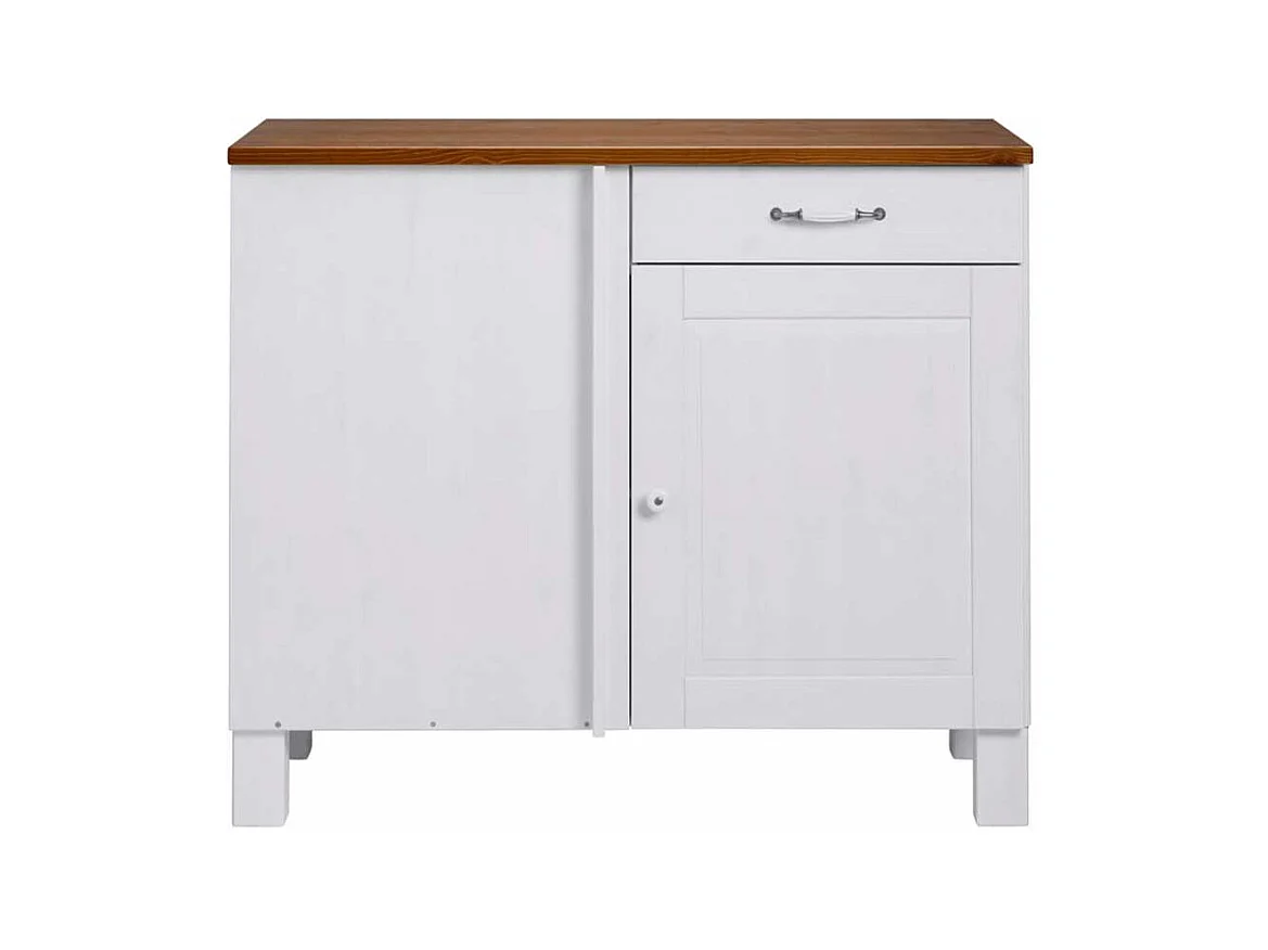 Unterschrank in Weiß und Honigfarben Kiefer Massivholz