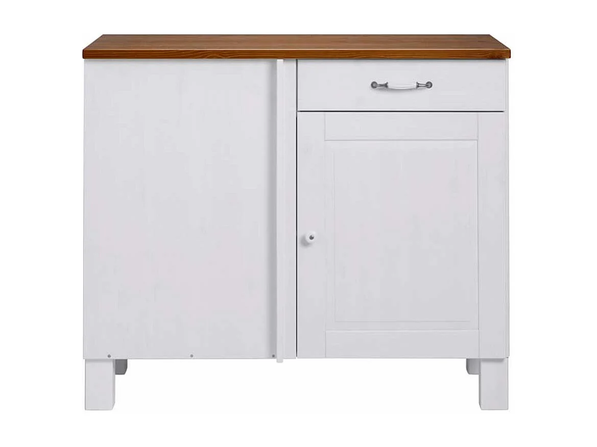 Unterschrank in Weiß und Honigfarben Kiefer Massivholz