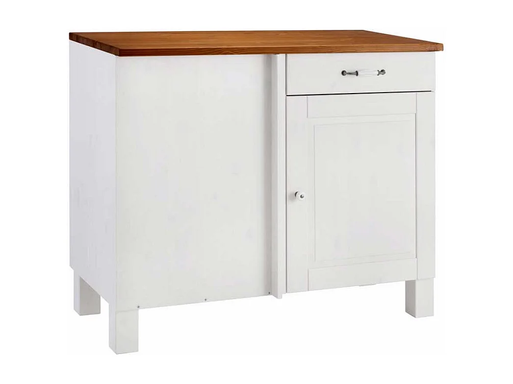 Unterschrank in Weiß und Honigfarben Kiefer Massivholz