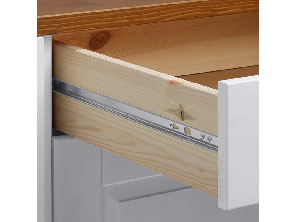 Unterschrank in Weiß und Honigfarben Kiefer Massivholz