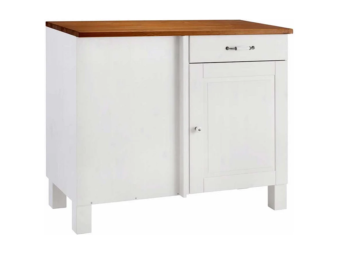 Unterschrank in Weiß und Honigfarben Kiefer Massivholz