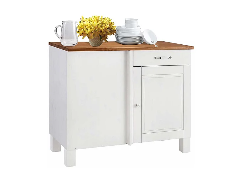 Unterschrank in Weiß und Honigfarben Kiefer Massivholz