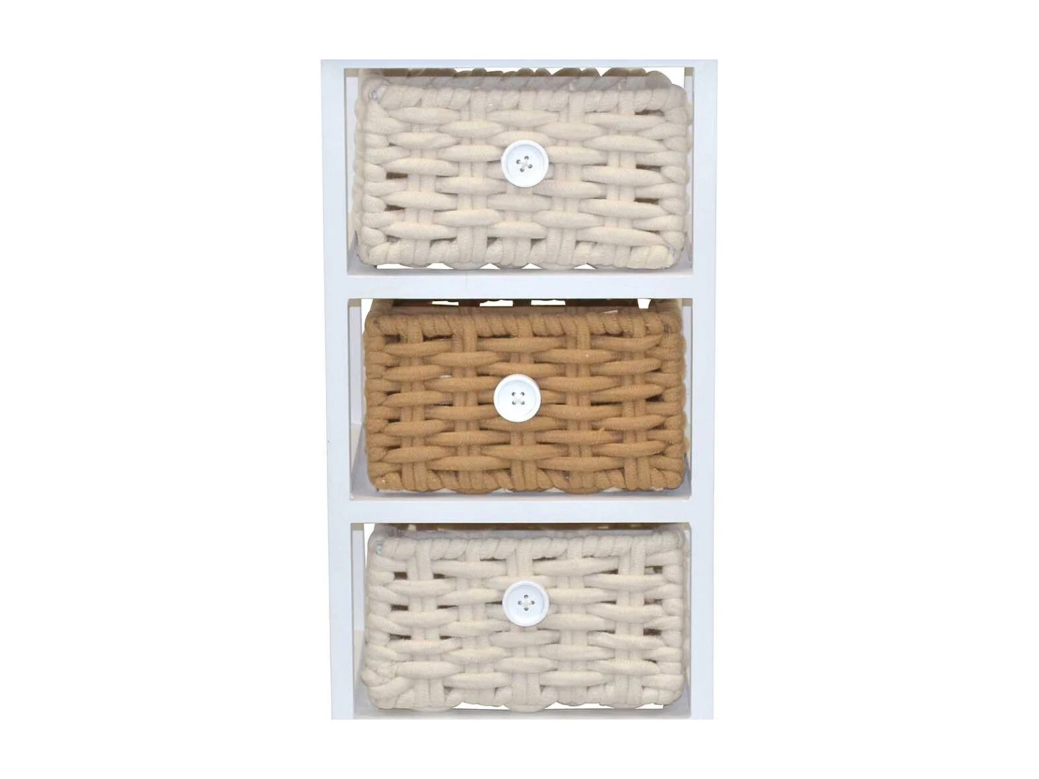 Kleines Holzregal mit drei Körben 58 cm hoch - 30 cm breit