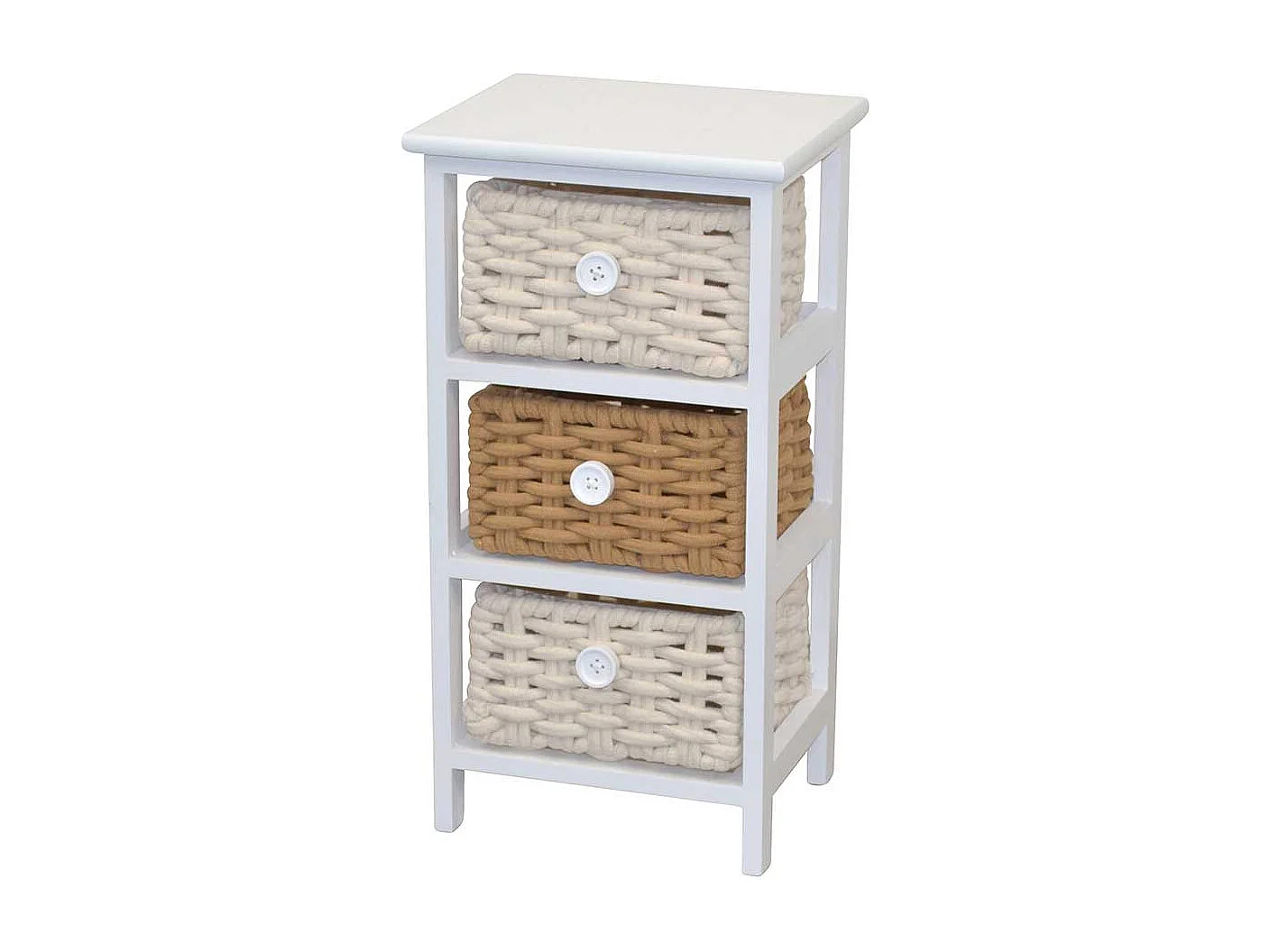 Kleines Holzregal mit drei Körben 58 cm hoch - 30 cm breit