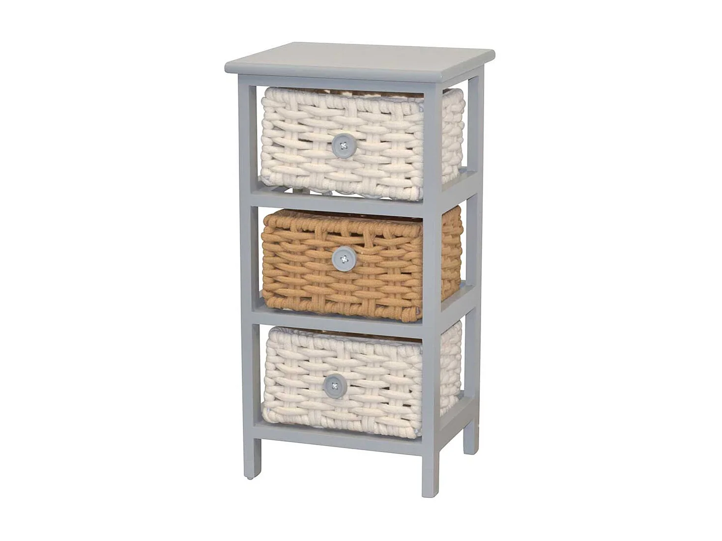 Holzregal mit Körben in Grau - Braun - Weiß Landhausstil