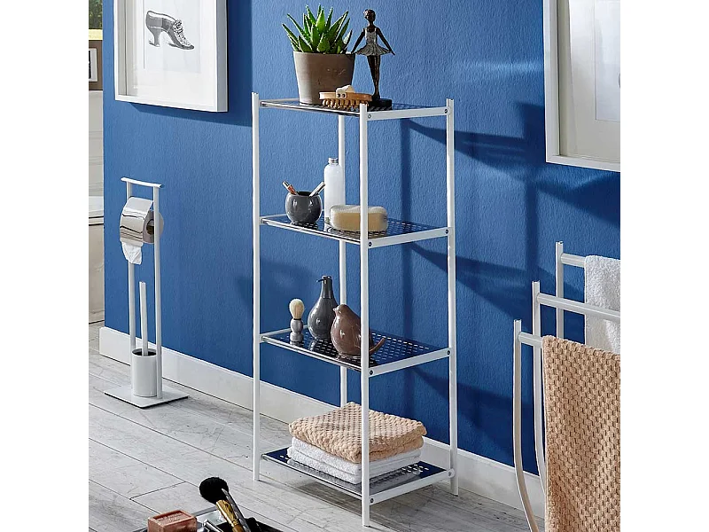 Badezimmerregal in Weiß Hochglanz Stahl