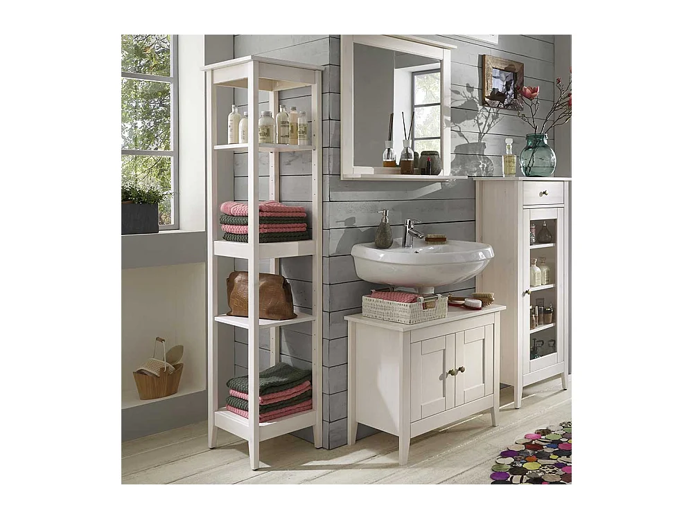 Badregal in Weiß lasiert Kiefer massiv 165 cm hoch