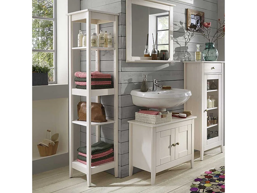 Badregal in Weiß lasiert Kiefer massiv 165 cm hoch