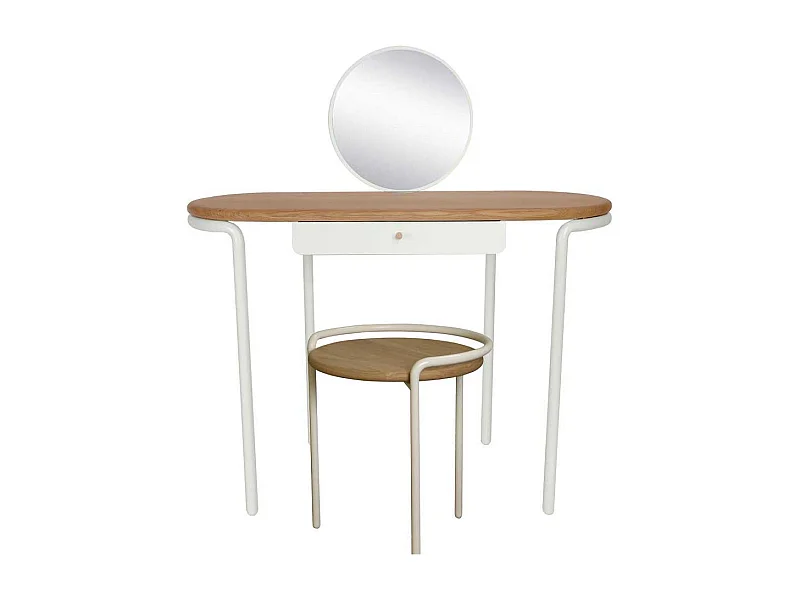 Frisiertisch mit Hocker Weiß und Eiche Massivholz (zweiteilig)