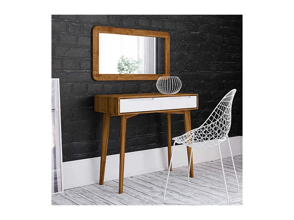 Flurtisch in Weiß und Wildeiche 90 cm breit