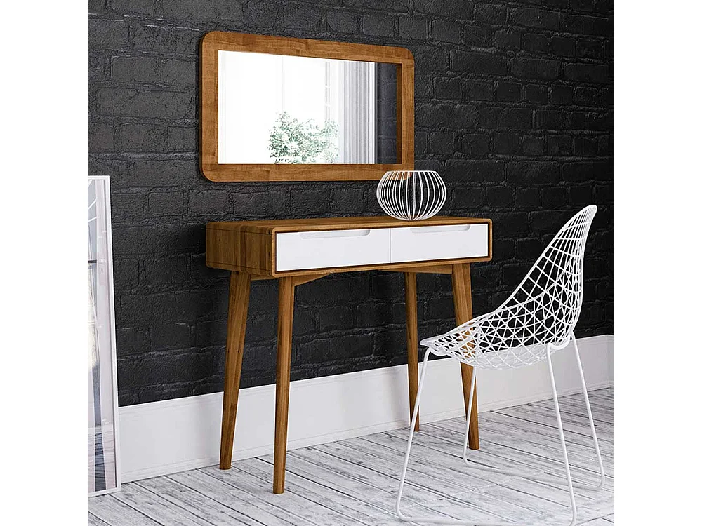 Flurtisch in Weiß und Wildeiche 90 cm breit