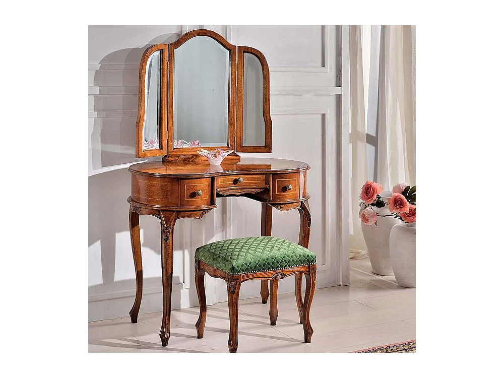 Frisiertisch mit Hocker im Barock Style Nussbaum furniert (zweiteilig)