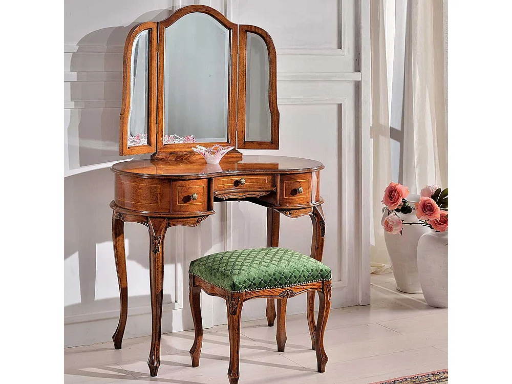 Frisiertisch mit Hocker im Barock Style Nussbaum furniert (zweiteilig)