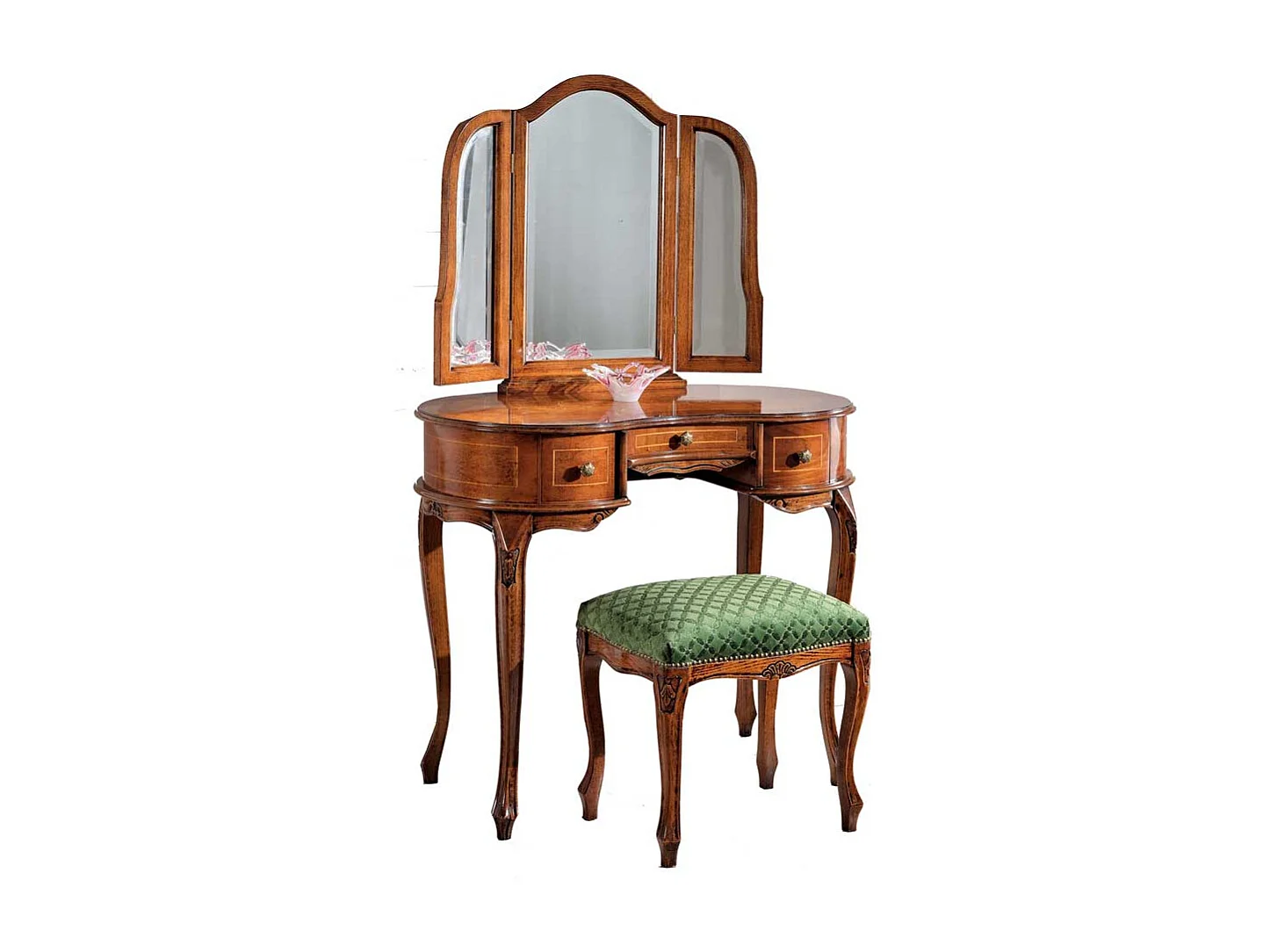 Frisiertisch mit Hocker im Barock Style Nussbaum furniert (zweiteilig)