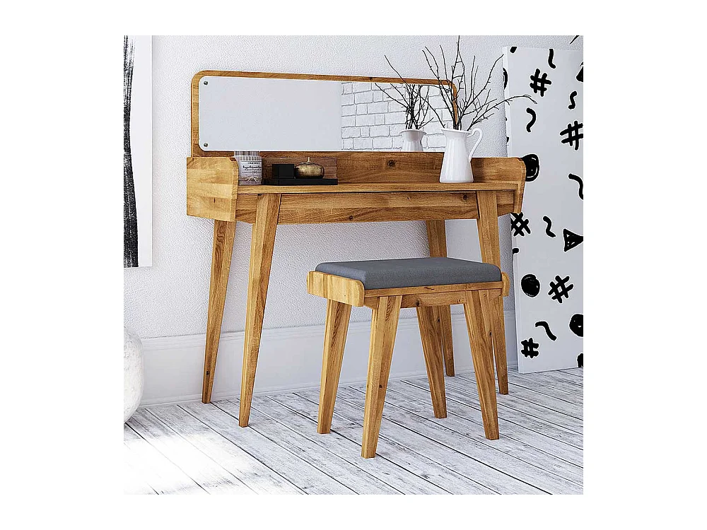 Frisiertisch aus Wildeiche Massivholz Hocker (zweiteilig)
