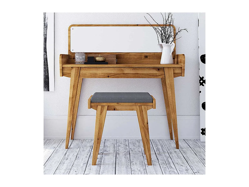Frisiertisch aus Wildeiche Massivholz Hocker (zweiteilig)