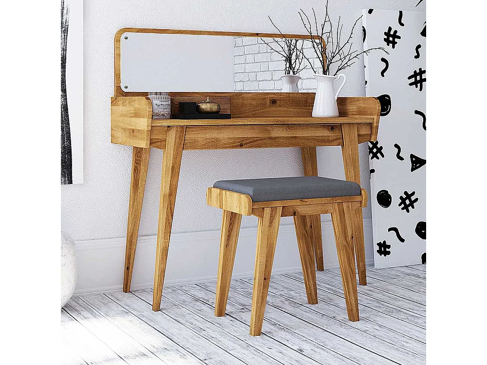 Frisiertisch aus Wildeiche Massivholz Hocker (zweiteilig)