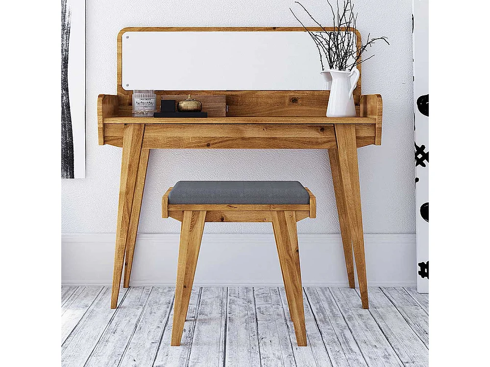 Frisiertisch aus Wildeiche Massivholz Hocker (zweiteilig)