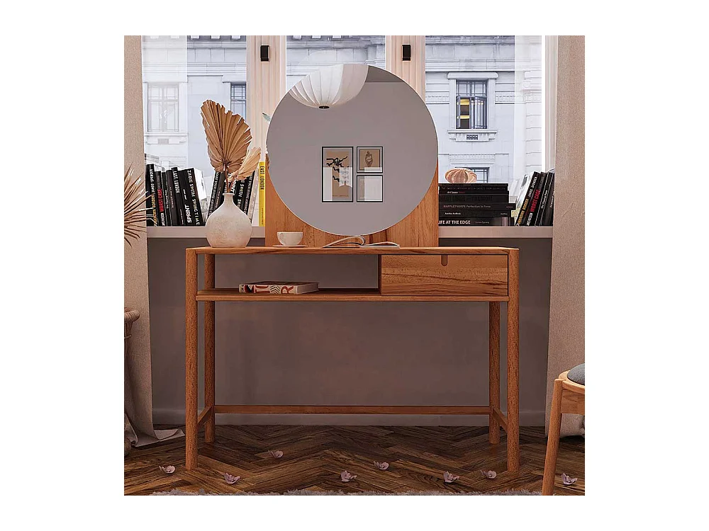 Schminkkonsole mit Spiegel aus Wildbuche Massivholz 120 cm breit (zweiteilig)